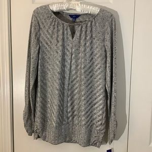 NWT - APT. 9 Silver Blouse Long Sleeve Sz S w/ Silver Accent at Scoop Neckline